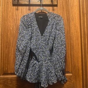 Yumi Kim Navy Blue Floral Wrap Peplum Blouse